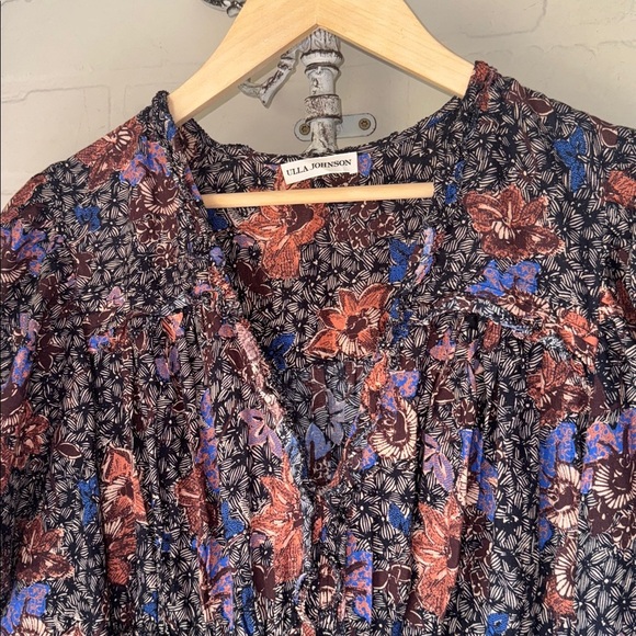 Ulla Johnson Julie Dress floral puff shoulder long sleeve cotton viscose 12 sz - Picture 4 of 8